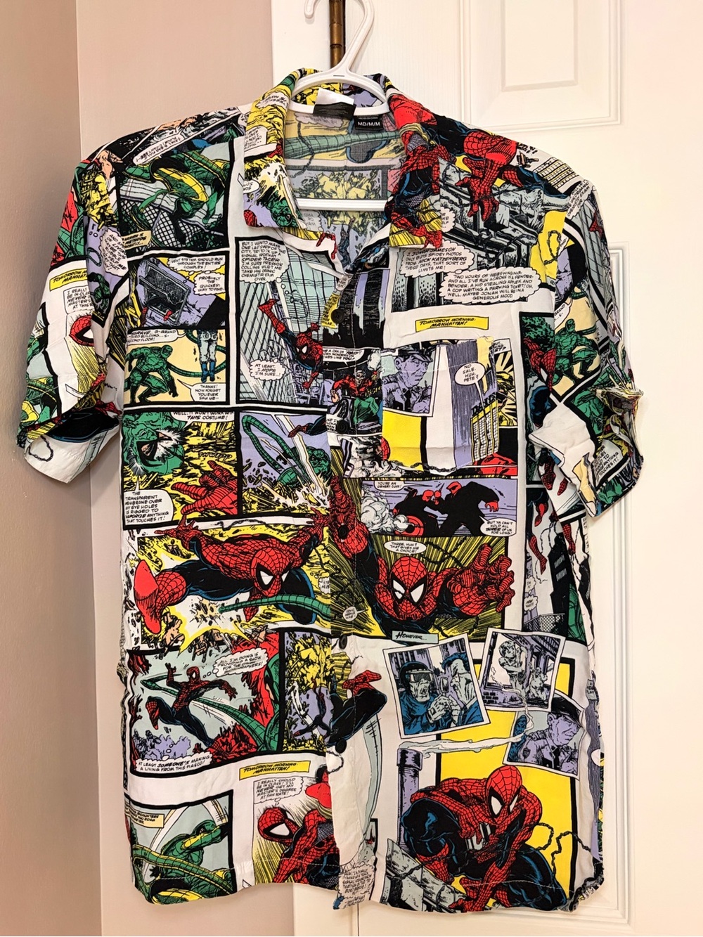 Marvel Spider-Man Comic Panel Button-Down Shirt - Red/Black/Yellow/Green